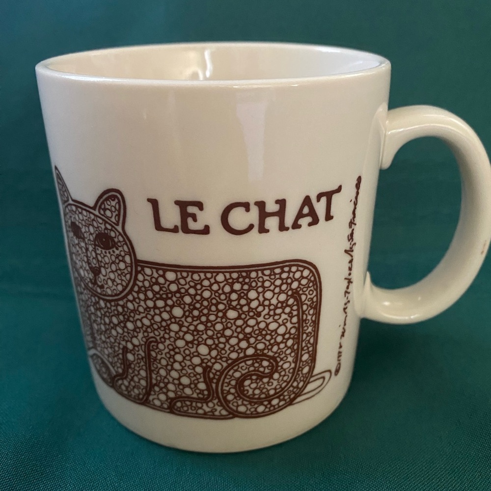 Vintage Taylor&Ng 1978 Brown”Le Chat” cat mug mouse yarn made in Japan